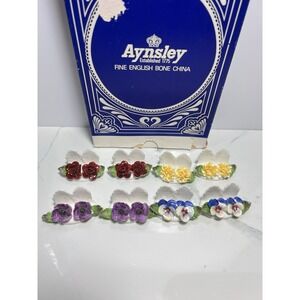 VTG Royal Aynsley Bone China Floral Place Card Menu Holders Set Of 8
